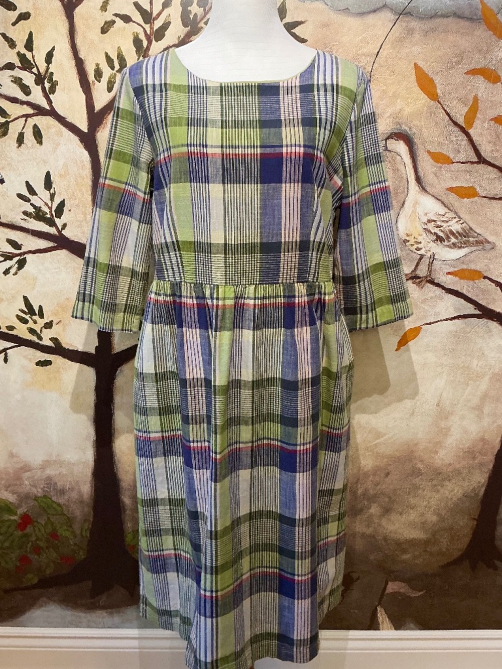 SEASALT Cornwall UK Budehaven Midi Dress Tartan Plaid Cotton Size US 10 (UK 14)